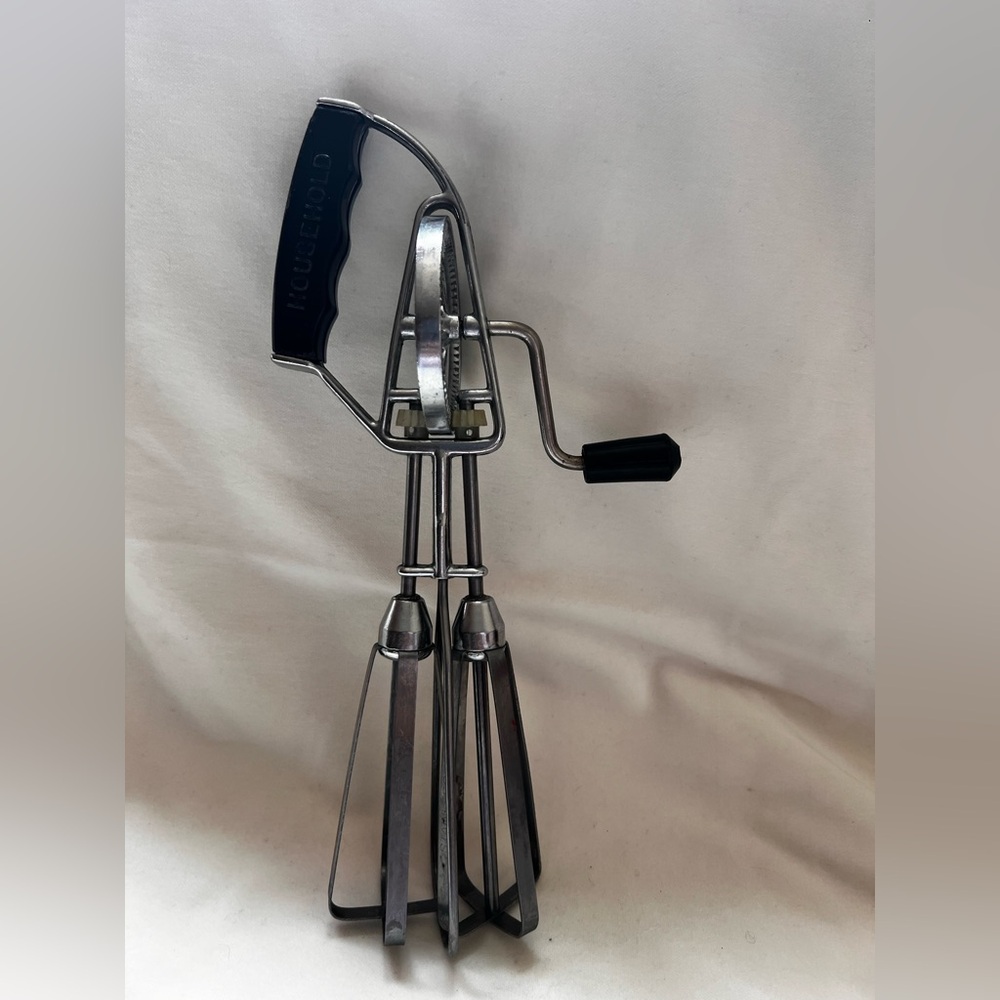Vintage  Egg Beater Stainless Steel With Black Handle Grip